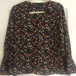 J. Crew Mercantile black floral blouse